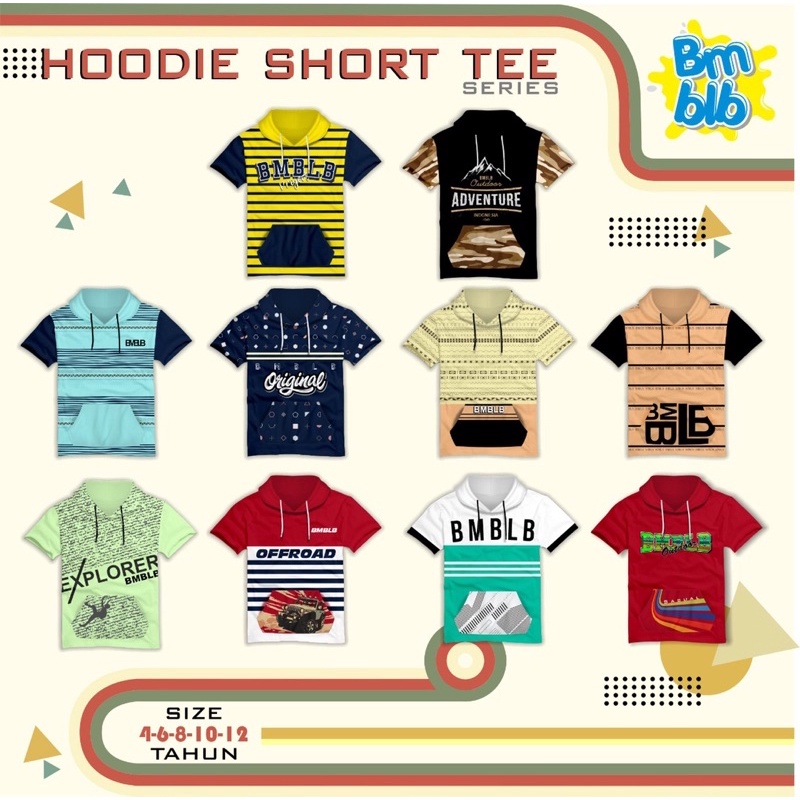 hoodie short tee series bumblebee kidswear / kaos hoodie bumblebee untuk anak usia 3-12 tahun nablfashion