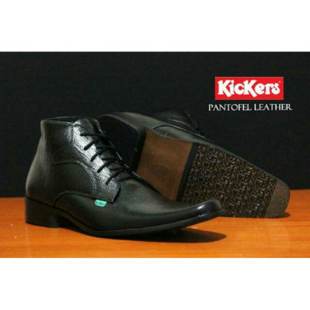Sepatu Kickers Formal Tali Pantofel Hitam Pria Kulit Asli