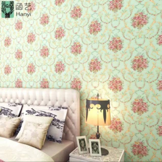 WALLPAPER DINDING MOTIF SHABBY HIJAU 10m x 45cm