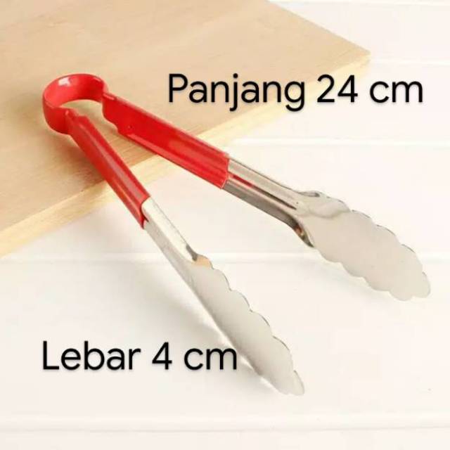 Pencapit Makanan Stainless kokoh Merah/ Food Tongs