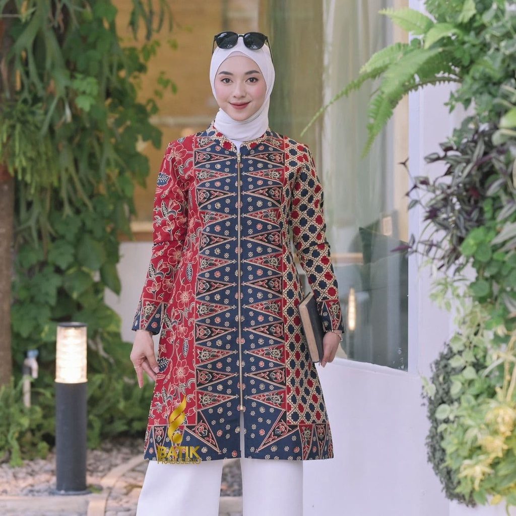 Zulaikha Tunik Atasan Batik Wanita Prabuseno Original Premium Blouse Muslimah Hijab Kantoran Full Fu