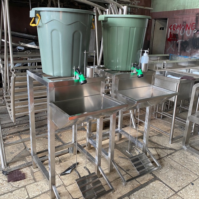Wastafel cuci tangan corona covid-19 portable sistem injal, bahan stainless