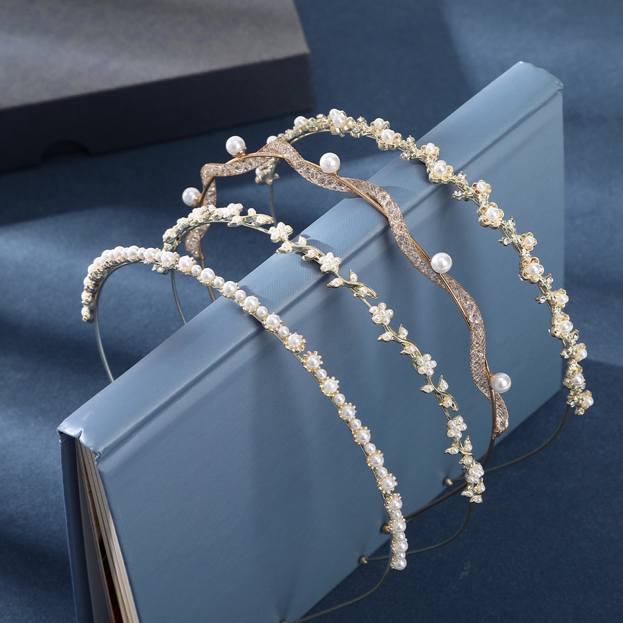 Bando Desain Bunga Aksen Mutiara Dan Berlian Imitasi Bahan Metal Warna Emas Gaya Korea Untuk Wanita