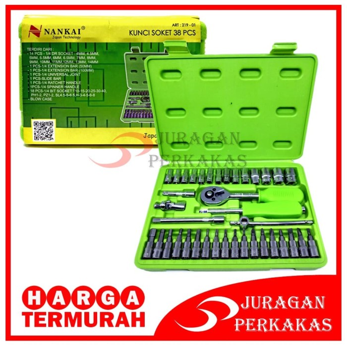 Nankai Kunci Sok Set 38 Pcs Mata Sock Soket Shock Socket Mata Obeng
