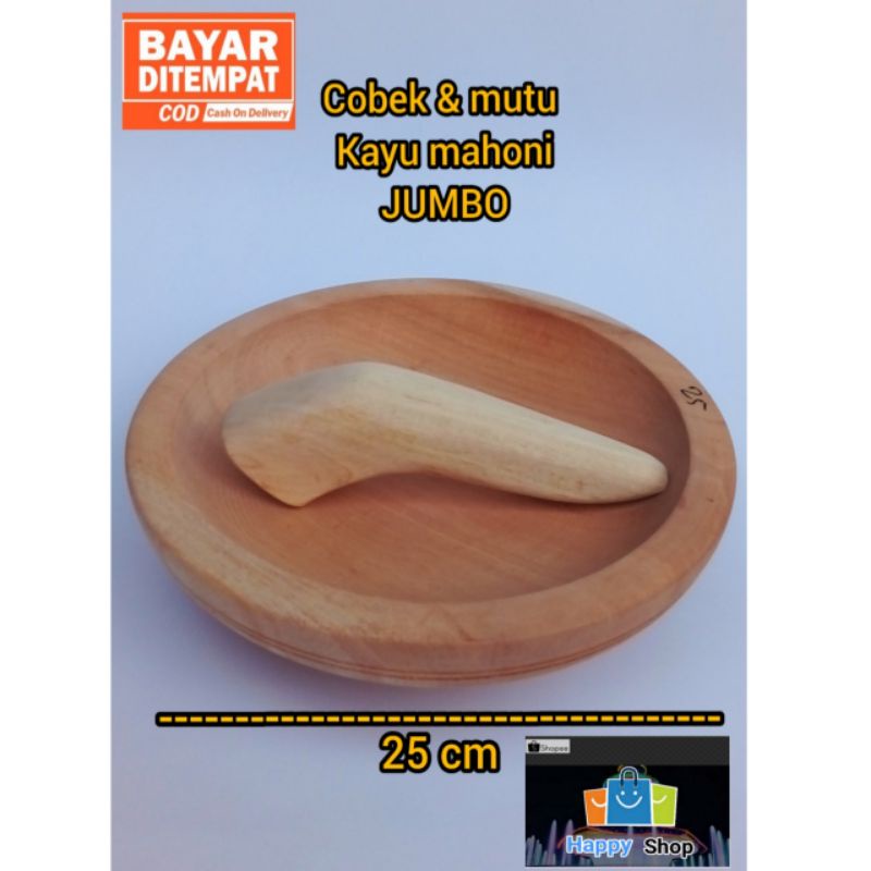 COBEK KAYU BESAR 1 set diameter 25 /Ulekan Kayu murah/cobek kayu mahoni /cobek kayu jumbo/Cowet kayu