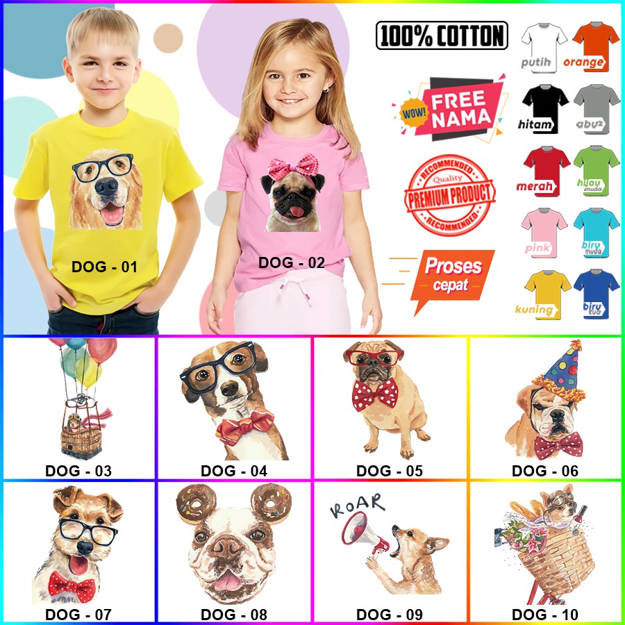 Baju Kaos ANAK DAN DEWASA DOG ANJING COUPLE (FREE NAMA)