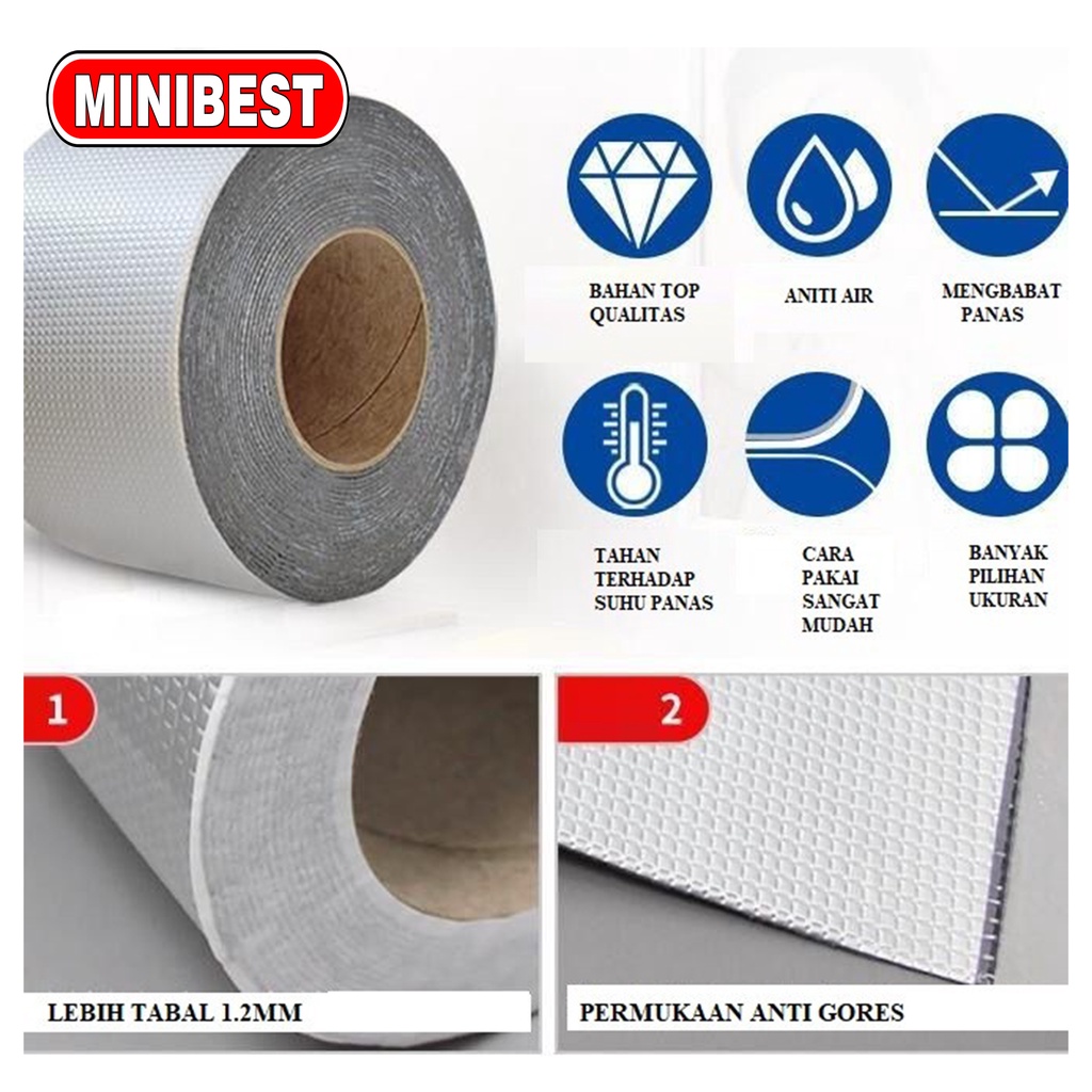 [MB] Lakban Anti Bocor Lem Anti Air Aluminium Foil Butyl Super Waterproof Tape Tambal Silver anti bocor / Aluminium Foil Tape Waterproof