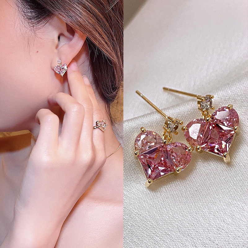 Anting Tusuk Motif Hati Warna Pink Untuk Wanita