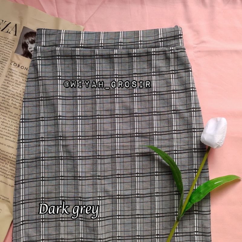 COD ROK KOREAN STYLE 2021 / ROK SPAN TARTAN /ROK KOTAK KOTAK PANJANG  /ROK TARTAN MURAH DAN TEBAL-Dark grey ke -2