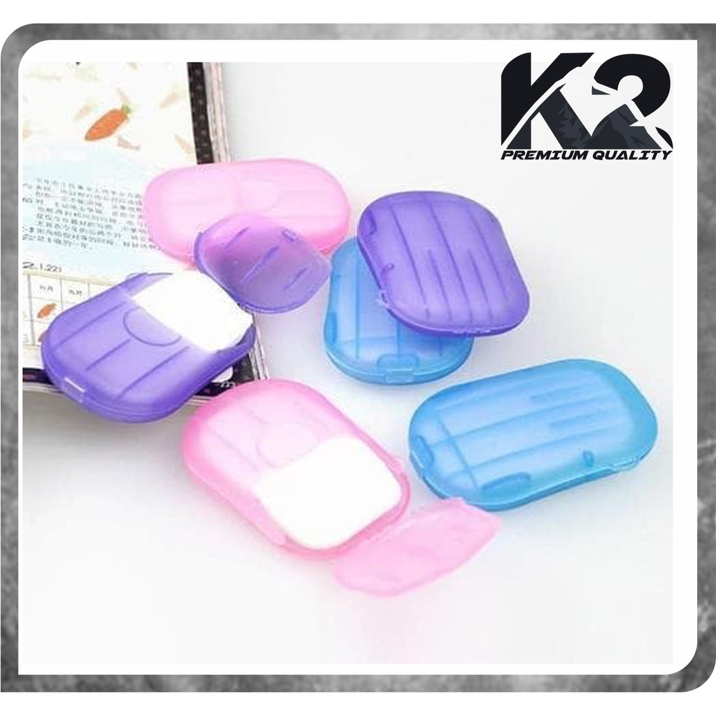 20Pcs SABUN KERTAS Cuci tangan free Kotak / Disposable Hand Washing Tablet Traveling Soap Paper praktis