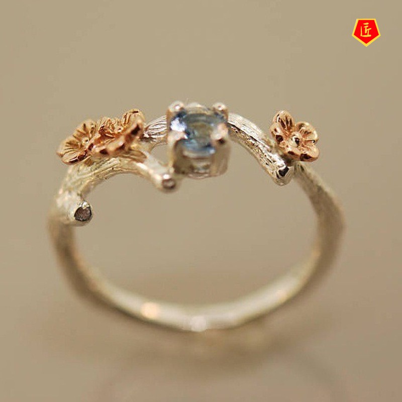 [Ready Stock]Fashion Elegant 925 Silver Color Separation Flower Ring 14K Rose Gold