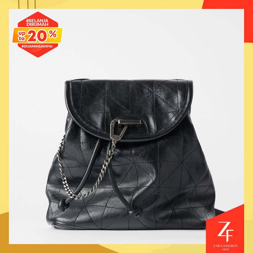Tas Ransel Wanita Mini Serut Tali Rantai Kulit Backpack Import Zara
