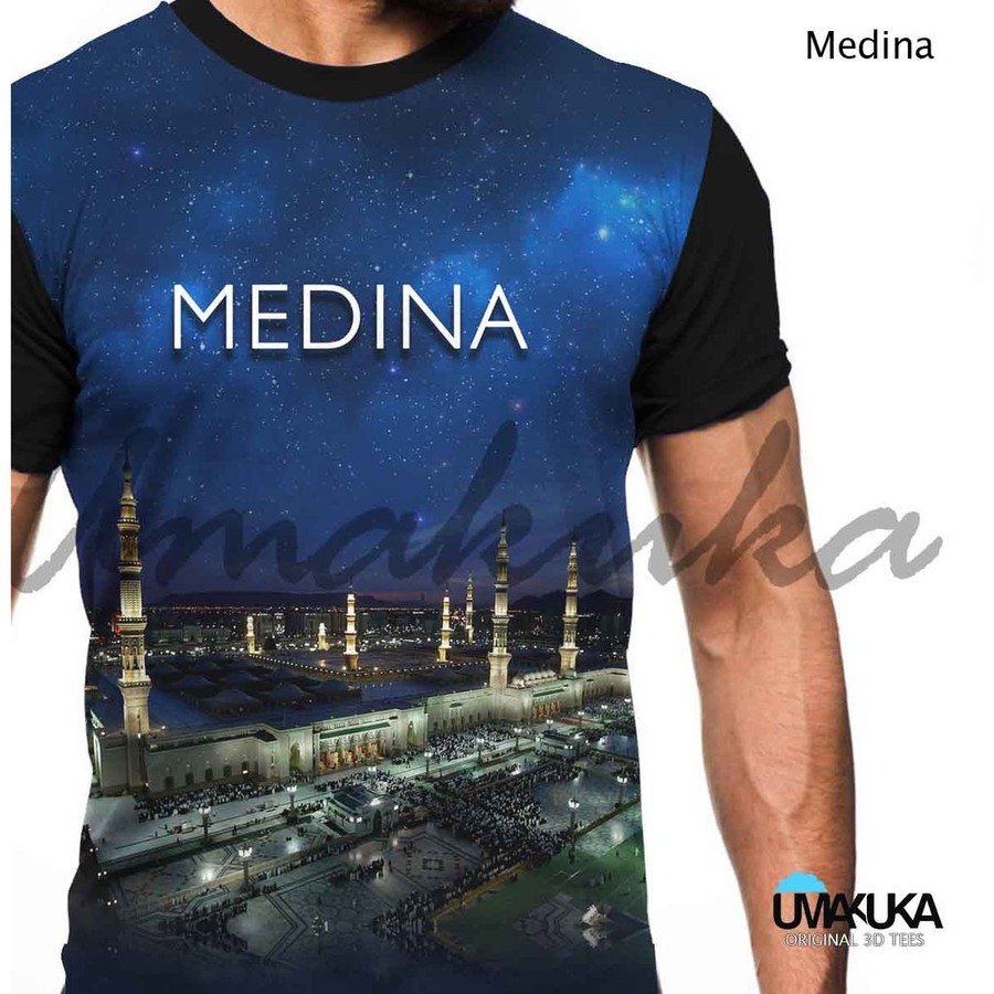 KAOS TSHIRT COWO PRIA UMAKUKA 3D MEDINA MADINAH MEKAH