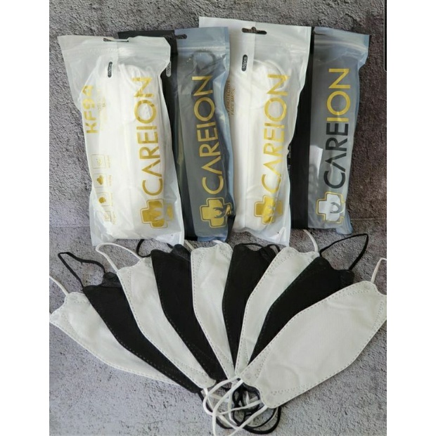 Masker Kf94 Kn94 4 Ply Careion Warna Hitam Black Blak Putih Puti White Isi 10 Pcs Earloop
