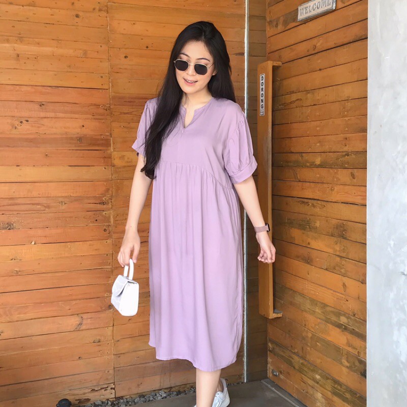 LUNA Plain dress ( Lilac ) / Daster rayon polos