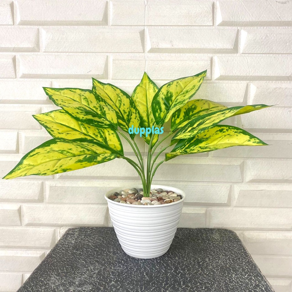 Tanaman Hias Daun Puring Kuning X9 Artificial Pot Tawon D12 Pohon Plastik Dekorasi Pajangan Meja Rua