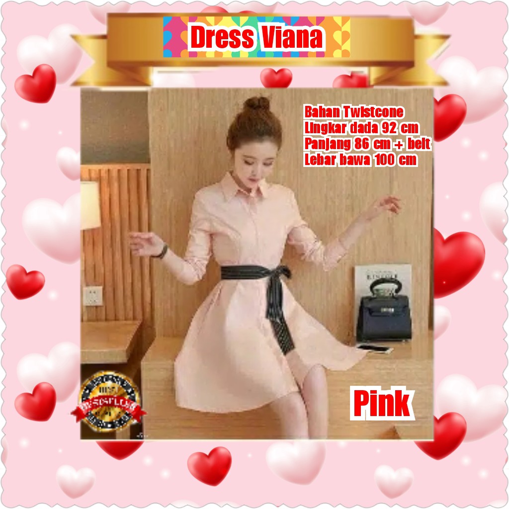 DRESS VIANA / PUTIH / GREY / PINK / TERMURAH