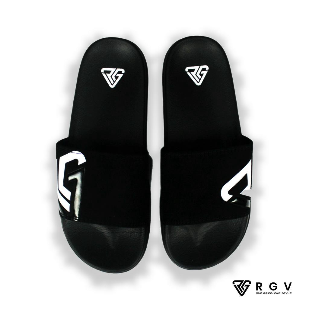 RGV - SANDAL PRIA DAN WANITA SLIDE SLIP ON SENDAL ANTI LICIN RINGAN SELOP BLACK WHITE LOGO