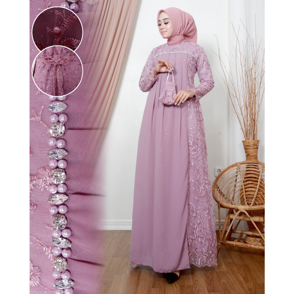 Kadai.baju / Gamis tasya tulle premium / Gamis pesta brukat / Gamis tulle mix Ceruty babydoll