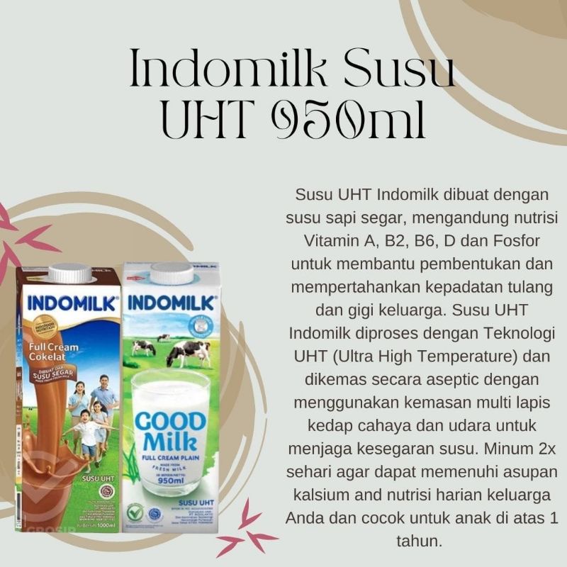 

Indomilk uht cair 950ml Coklat/Fullcrem