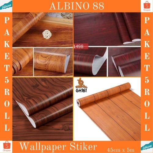 TERMURAH PAKET 5ROLL ( BUY 4 FREE 1 ) !! WALLPAPER STICKER DINDING PREMIUM QUALITY MOTIF SERAT KAYU