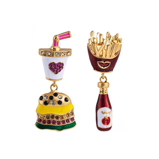 LRC Anting Fashion Color Alloy Dripping Diamond Hamburger French Fries Earrings D86938