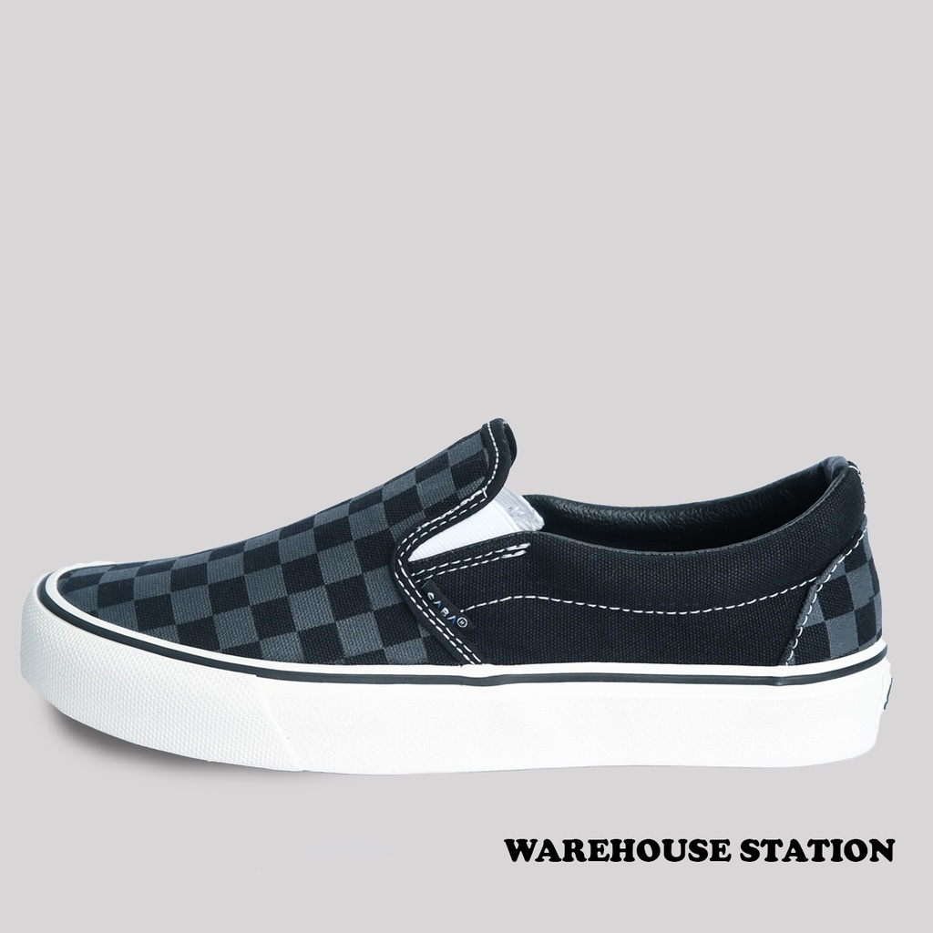 SABA Checkerboard Slip On Black Grey - Sepatu Sneakers Casual Pria Wanita