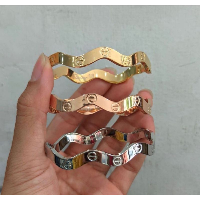 Gelang Titanium Asli Motif Cartierx Mirip emas asli Premium Quality Anti karat anti alergi Stainless steel ori Gt81