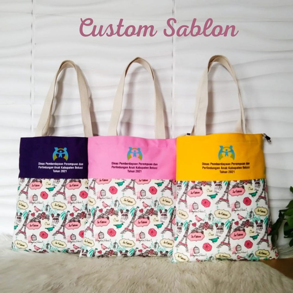 TOTE BAG WANITA RESLETING KANVAS MOTIF PORTRAIT  TAS KULIAH,TAS BELANJA,SEMINAR,BISA CUSTOM SABLON UNTUK TAS SEMINAR