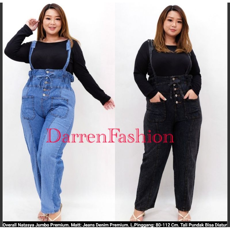 Celana Panjang Overall Natasya Premium Jumbo . Celana Panjang Overall Bigsize . Overall Jeans Jumbo