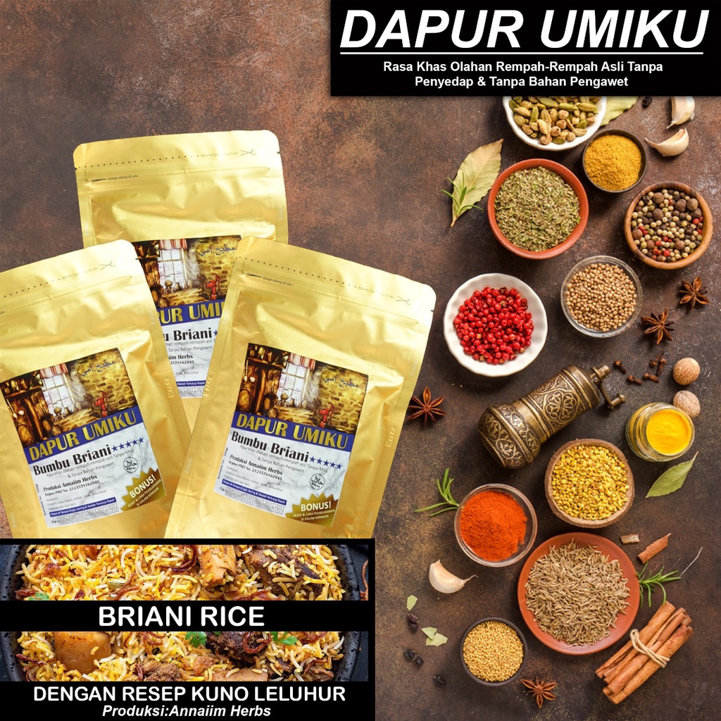 

Bumbu Dapur Umiku Briyani / Briani / Khas Ampel / Surabaya / kambing, sapi, ayam plus resep didalam