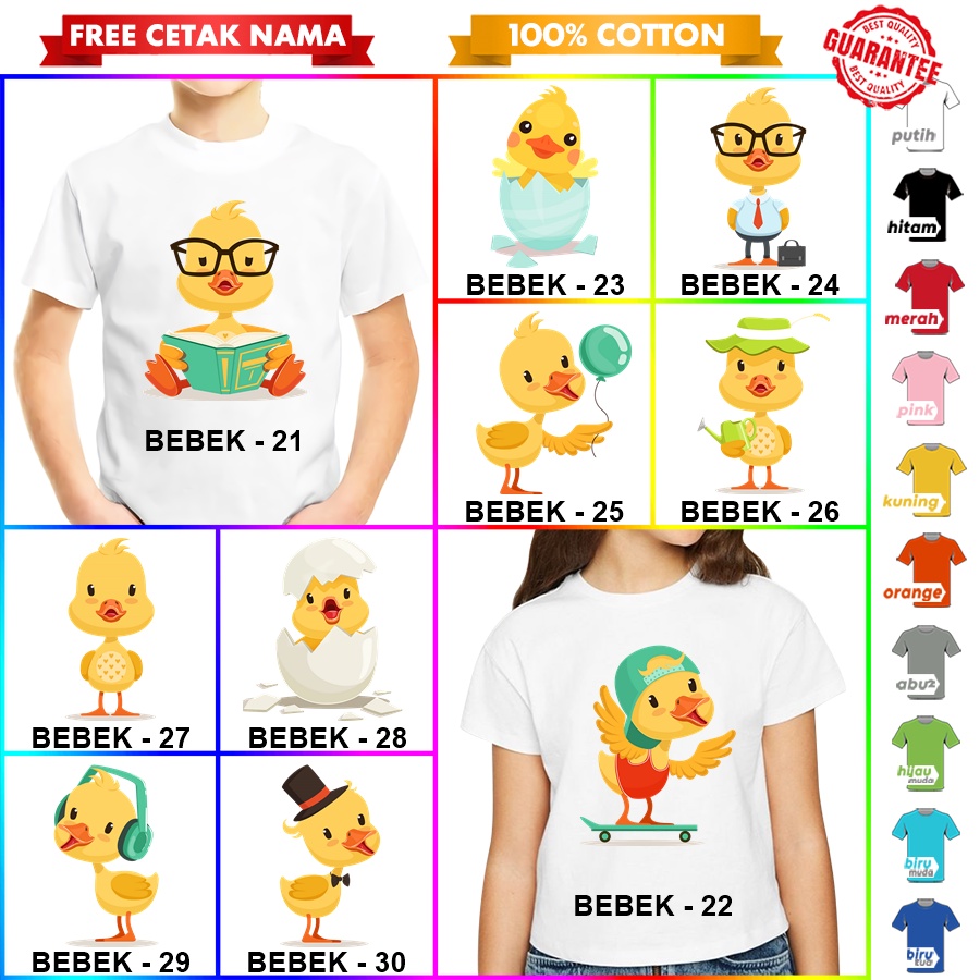 [FREE NAMA!!] Baju Kaos COUPLE ANAK DAN DEWASA BEBEK BANYAK MOTIF