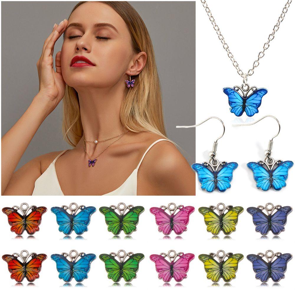 Preva 10 Pcs Liontin Kupu-Kupu Hadiah Multicolor Enamel DIY Aksesoris Kalung Anting Crafting