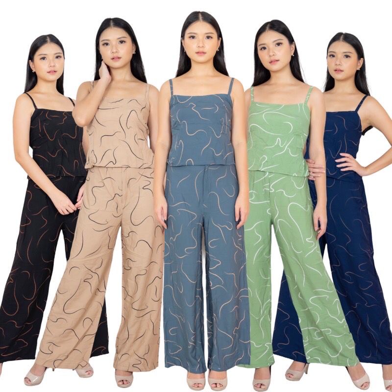 Baju Setelan Wanita Crop Motif Cacing Celana Kulot Cacing Wanita