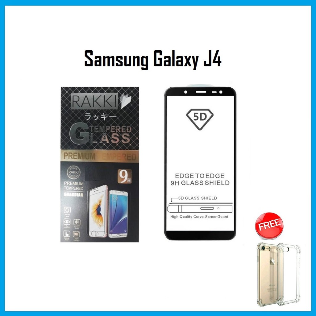 TEMPERED GLASS WARNA SAMSUNG GALAXY J4 5D FULL COVER FREE CASE ANTI CRACK