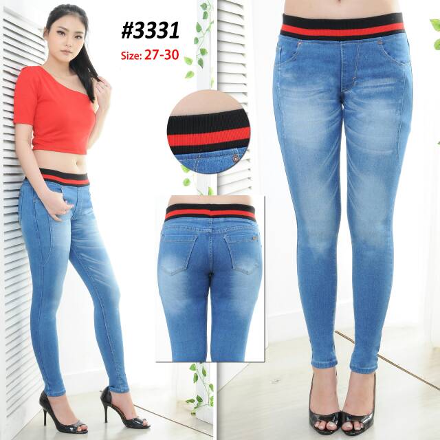 Celana Jeans Pinggang Karet Wanita / Celana Jins Pinggang Karet / Celana Jeans Polos / Celana Skinny