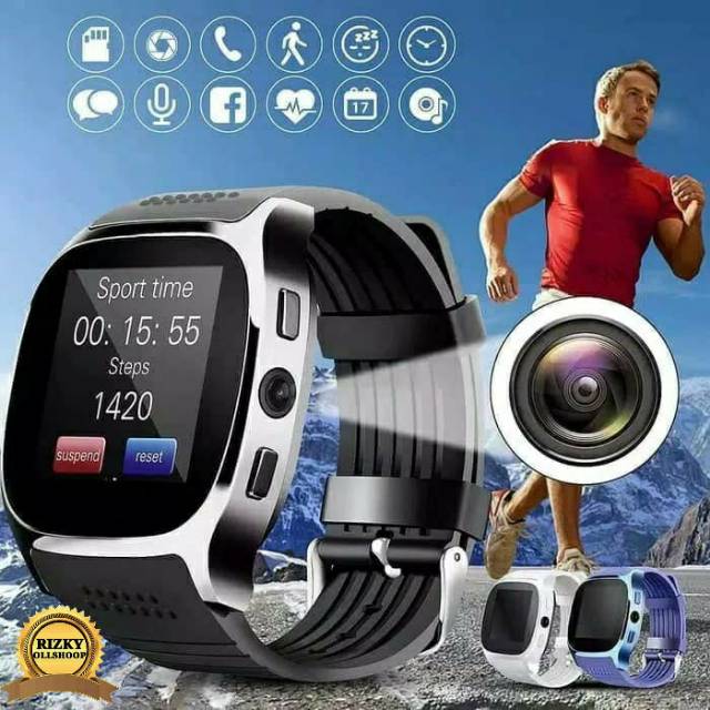 smartwatch T8 + kamera support sim card dan memory card -