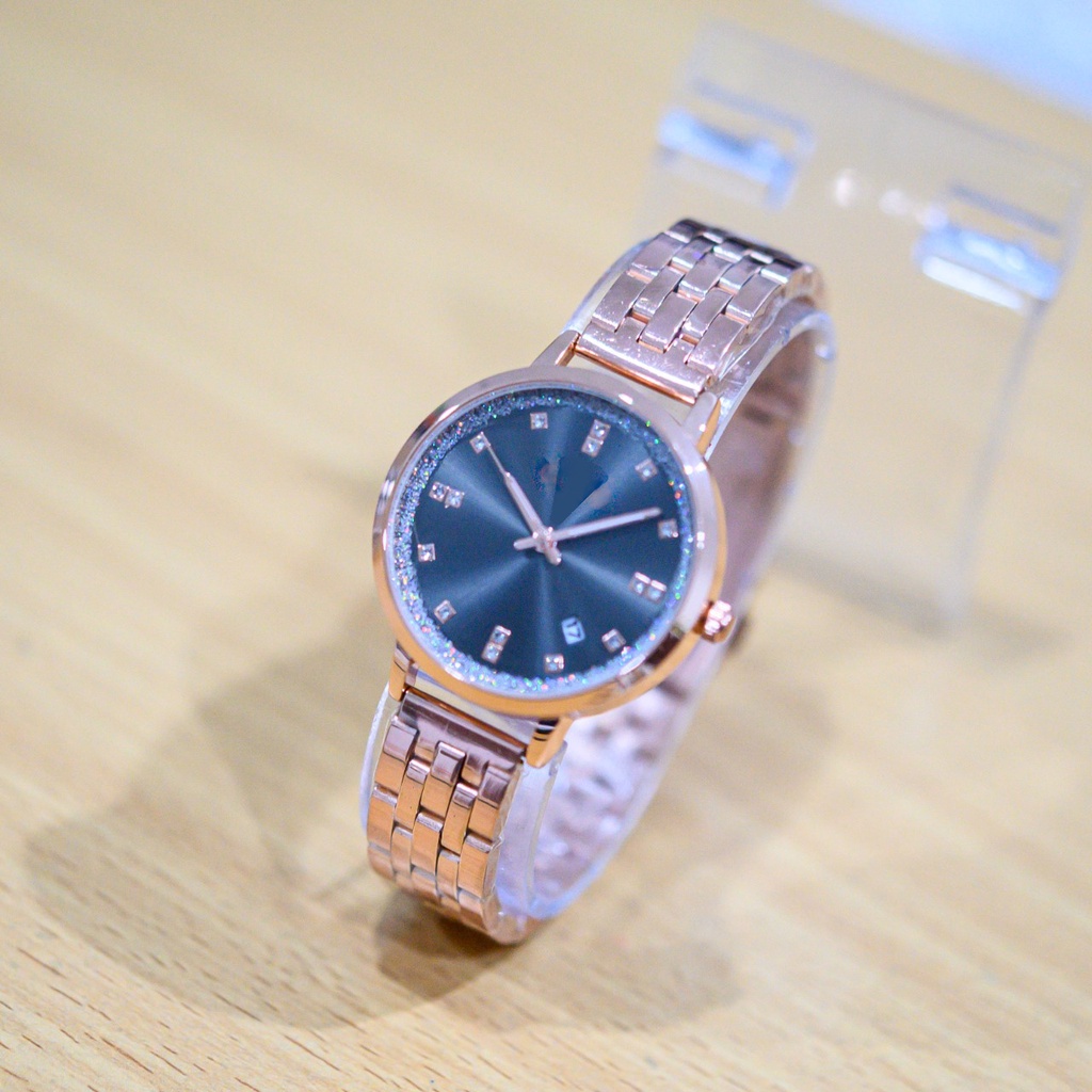Grosiran Jam Tangan Wanita Psa E4-3770 Analog Tali Rantai Tanggal Aktif Body Bulat Original Garansi 6 Bulan Free Baterai Cadangan (COD)