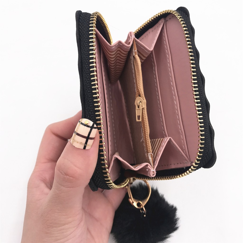 (COD) DOMPET WANITA PLUS POMPOM DOMPET LIPAT KOREAN FASHION WOMEN WALLET