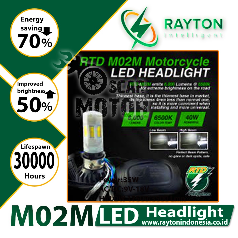 Rayton Led Otomotif M02MOriginal DRL LAMPU HID UTAMA NEW WHITE BLUE motor