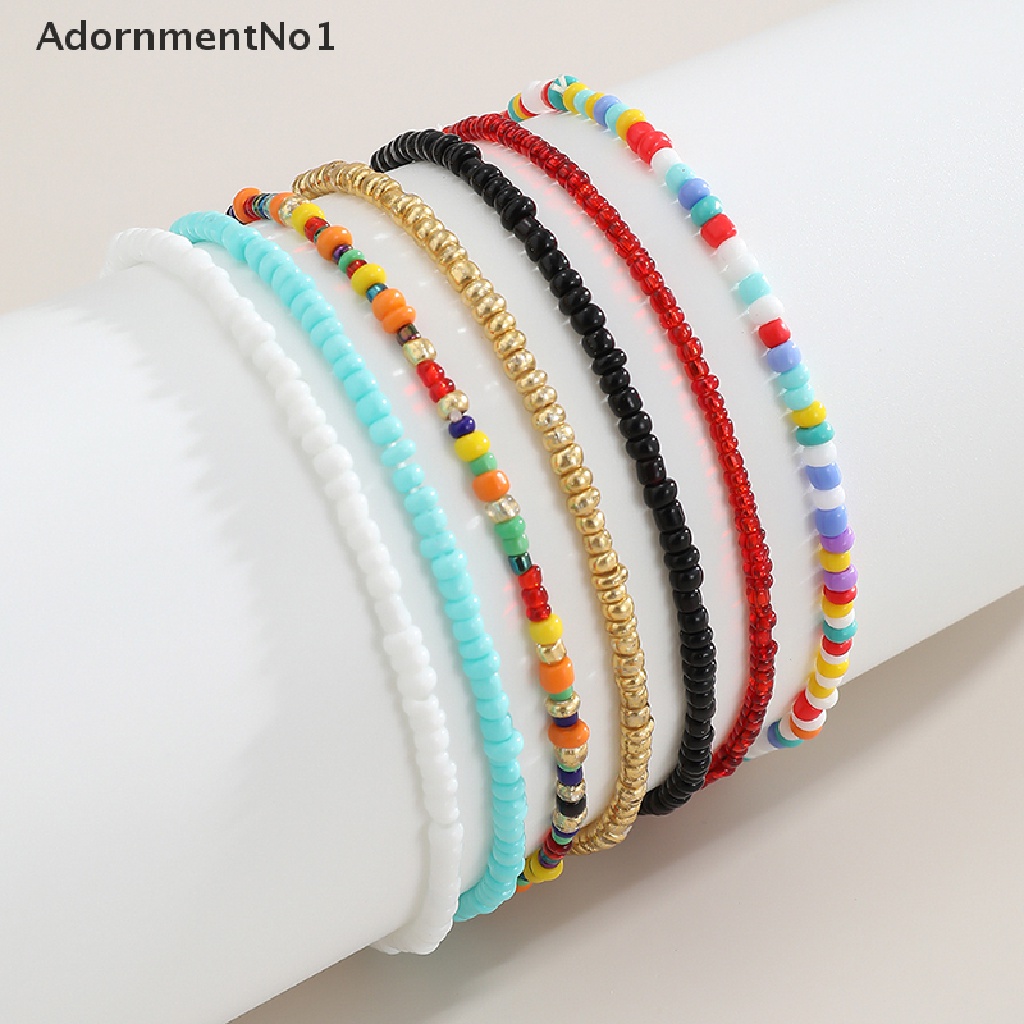 (AdornmentNo1) 7pcs / set Gelang Kaki Wanita Manik Warna Warni Handmade Adjustable