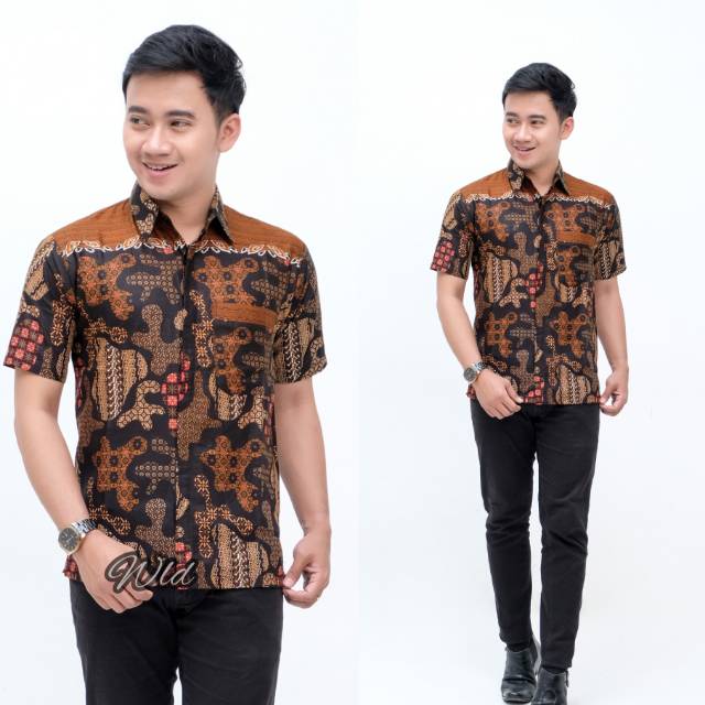 BSWART Batik HRB026 Kenongo Hem Pendek Padi Pekalongan M L XL Batik Pria MURAH Modern Grosir