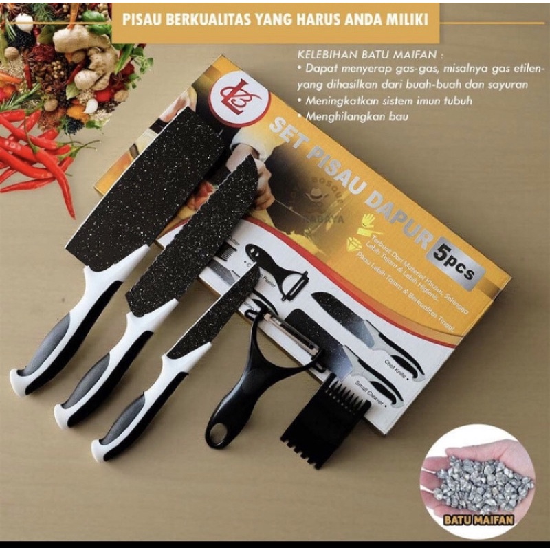 Pisau Dapur &amp; Peeler Set 5in1 Non Stick Knife Set