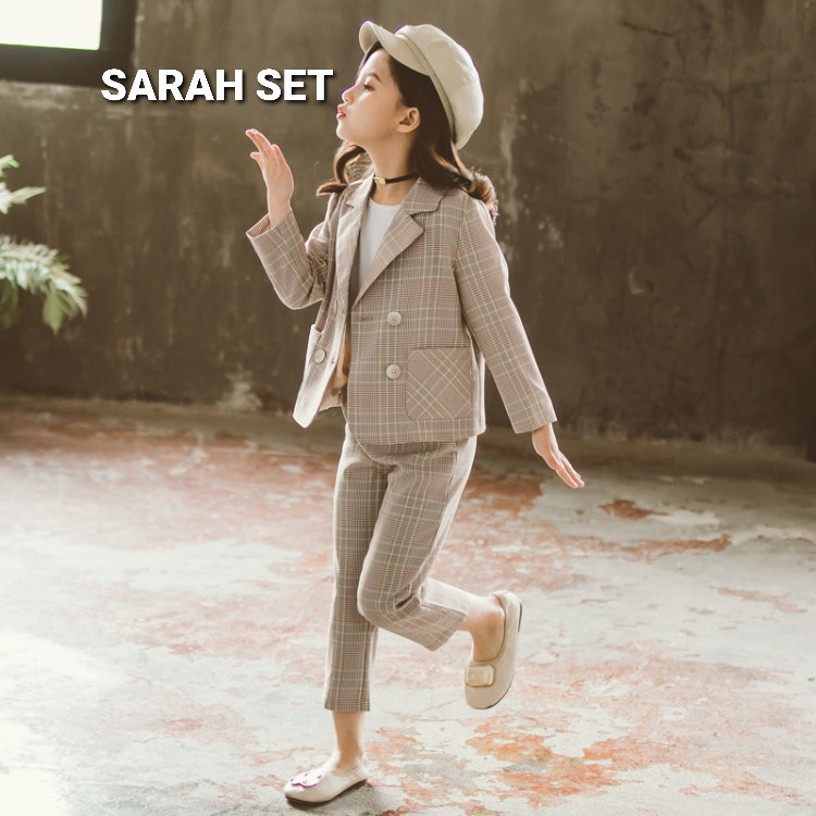 SARAH SET / BAJU SETELAN BLAZER ANAK PEREMPUAN KOREA / SET JAS CELANA ANAK CEWEK IMPORT