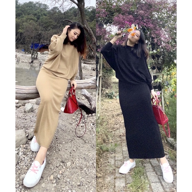 ( VM ) - Vanesha Margaretta - Yuna set Batwing dan Rok Rajut