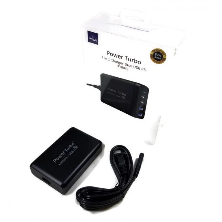 WIWU POWER TURBO PT6042 - 2 Ports PD and 2 Ports USB Charger - 75W MAX