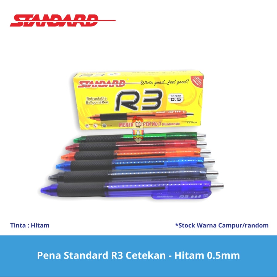 

Pulpen Standard R3 cetekan / pena Retractable Ballpoint Pen 0.5mm