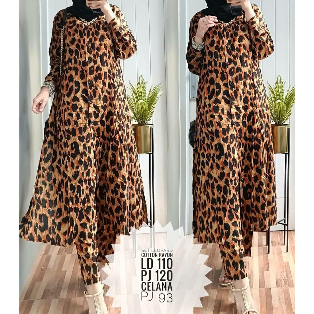 SET TUNIK LEOPARD KATUN RAYON