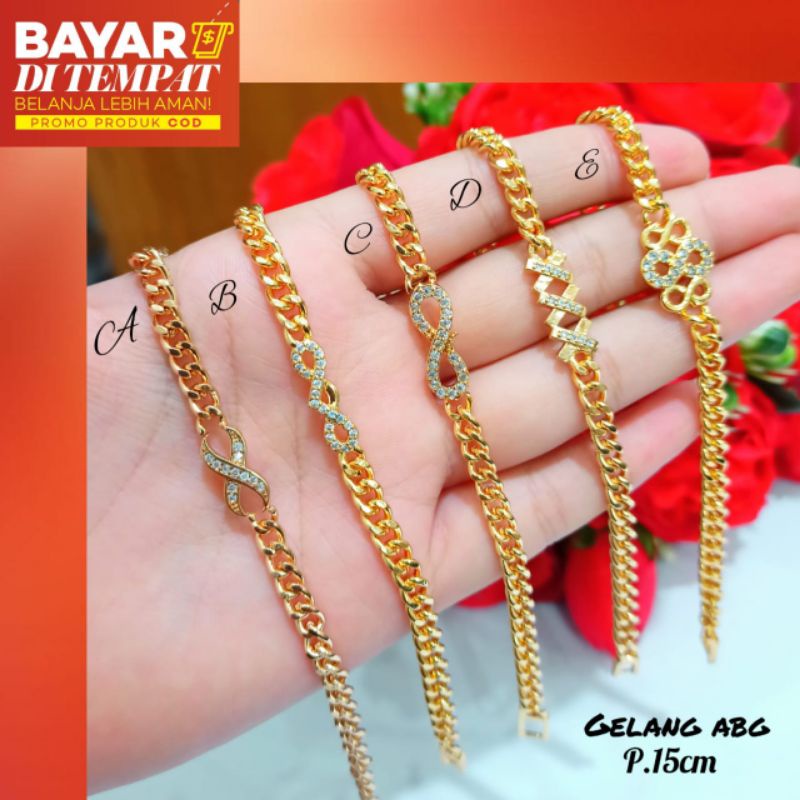 Gelang rantai ABG Tanggung plat permata logam emas Korea anti karat termurah berkualitas