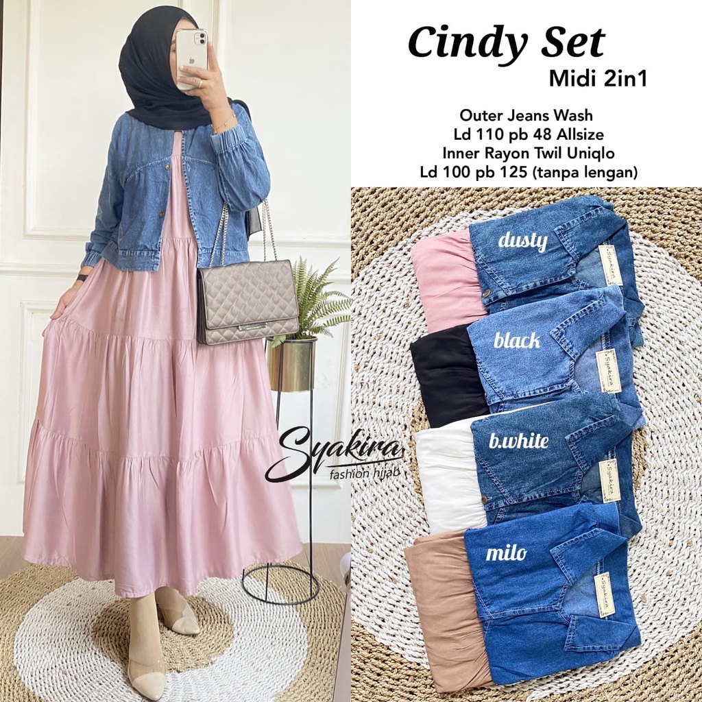 Cindy Set Dress Syakira Setelan Wanita Outer Jeans+Inner Rayon Twill LD 110